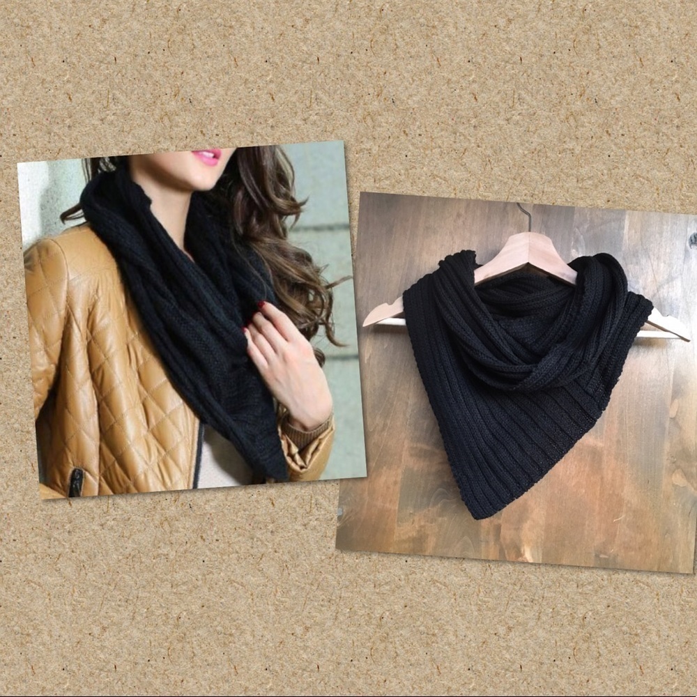 Cozy Black Knit infinity Scarf - Picture 2 of 3